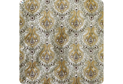 Dark Beige Paisley Embroidered Fabric by the yard Sewing DIY Crafting Embroidery Indian Wedding Dress Costumes Dolls Bags Cushion Covers Blouses